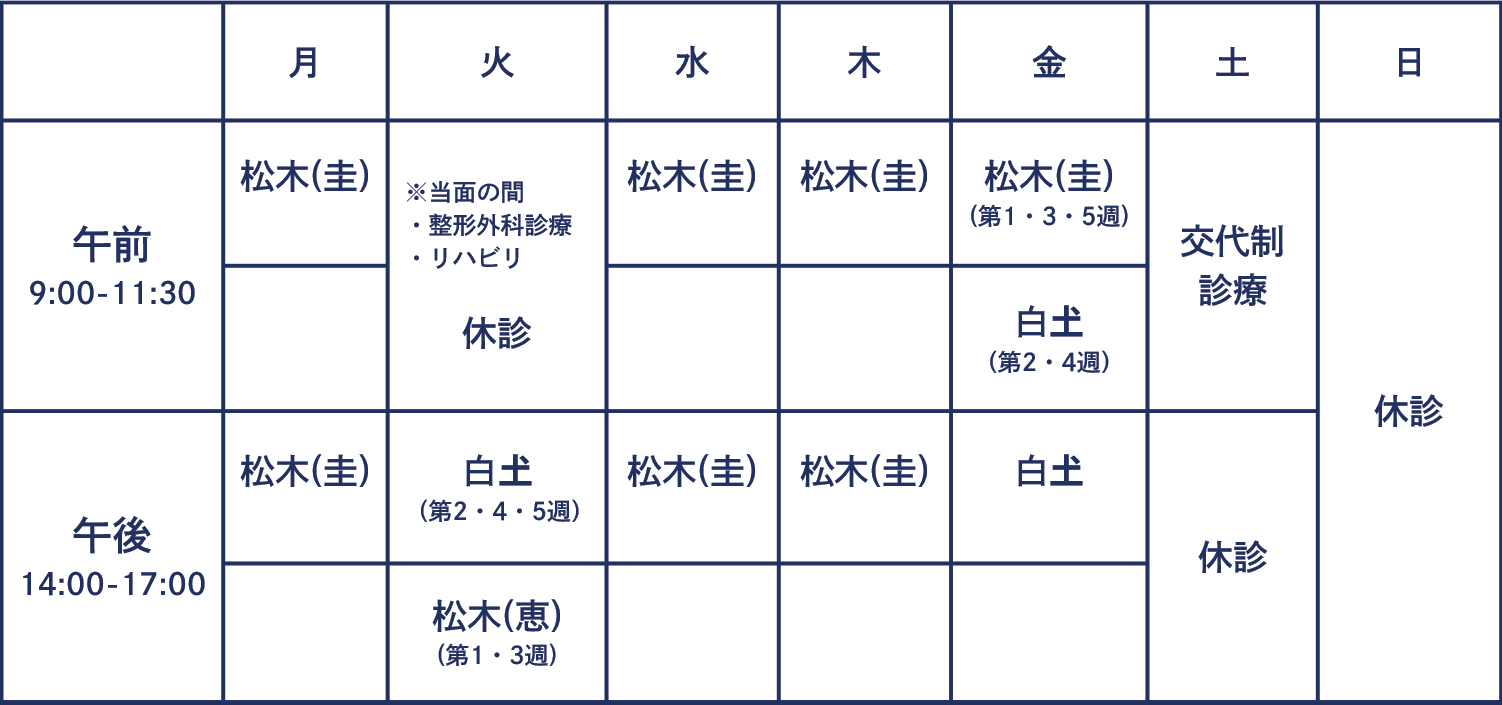 外来診療担当表（曜日別の担当医）
