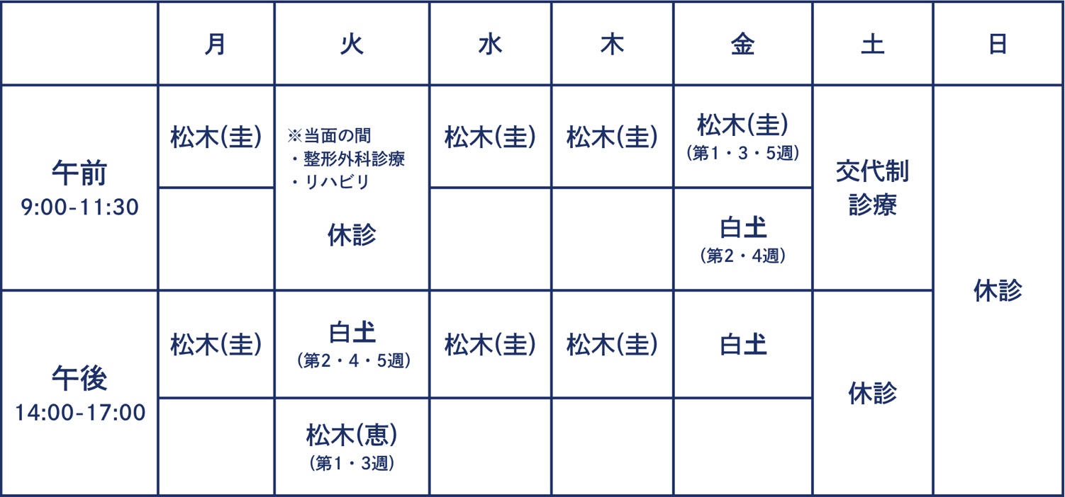 外来診療担当表（曜日別の担当医）