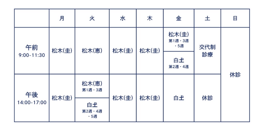 外来診療担当表（曜日別の担当医）